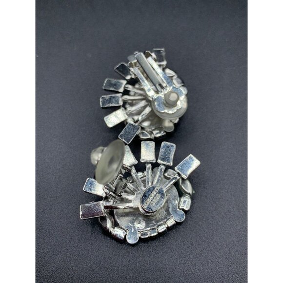 Signed Elizabeth Cole Clip Earrings Mother of Pearl Rhinestones Costume Jewelry - Picture 5 of 6